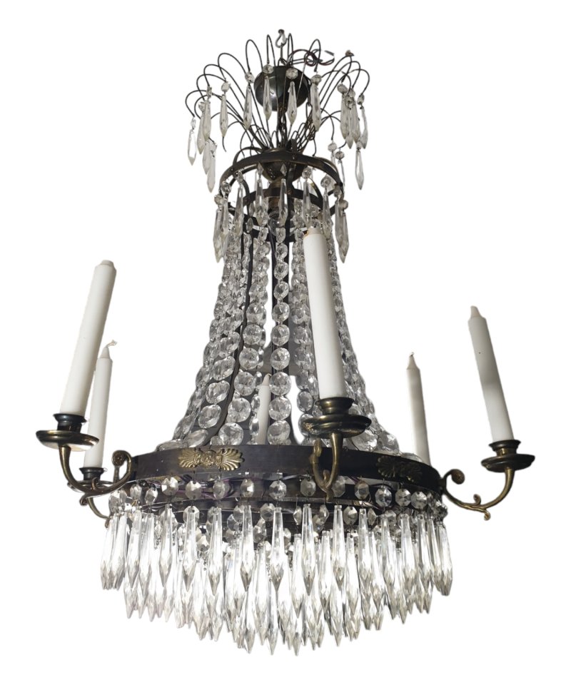 Antique Empire Crystal 6-Arm Chandelier A-1028